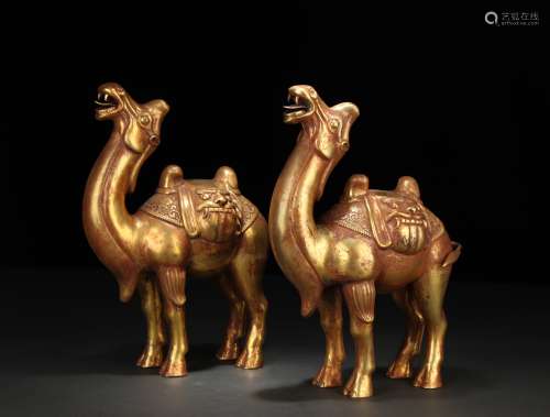 A Pair of Gilt Copper Camel Ornaments