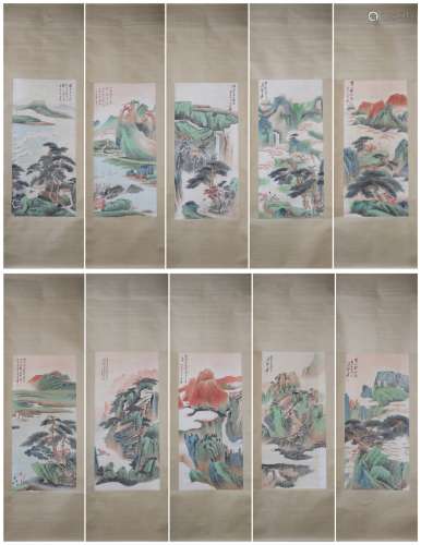 A Set of Ten Vertical Paintings by Zhang Daqian