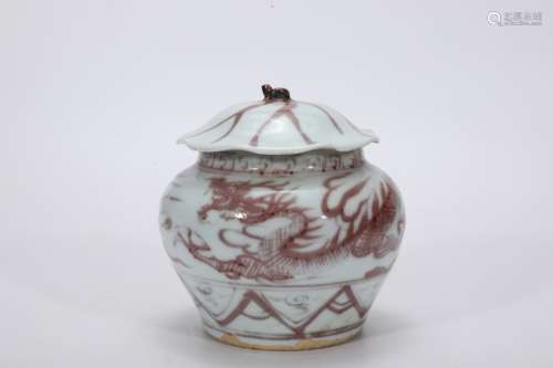 Underglazed Red Dragon Cover Jar