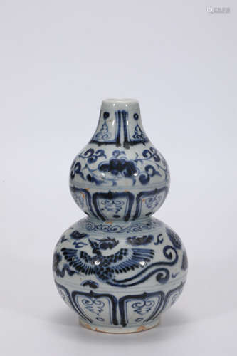 Blue and White Phoenix Double-Gourd Vase