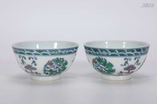 A Pair of Doucai Dragon Cup