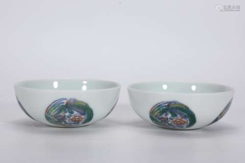 A Pair of Doucai Phoenix Cup