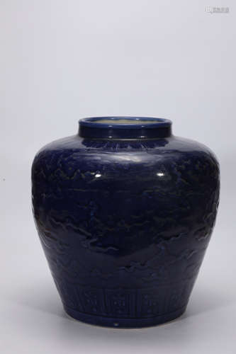 Blue Glazed Dragon Jar