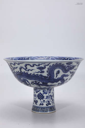 Blue and White Dragon Stem Cup