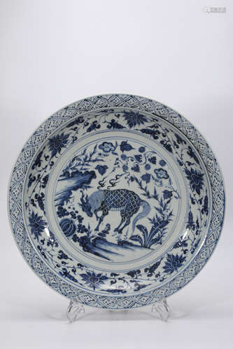 Blue and White Scrolling Lotus Mythical Beast Dish