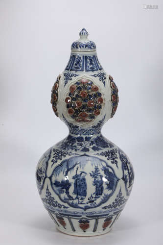 Blue and White Figure Double-Gourd Vase