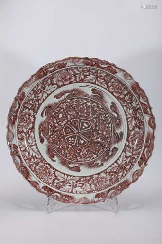 Underglazed Red Scrolling Lotus Dish