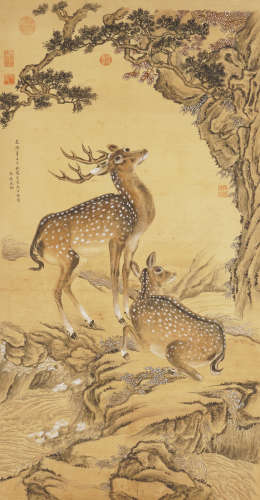 Chinese Deer Painting by Shen Quan