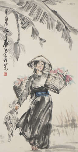 Chinese Figure Painting by Huang Zhou