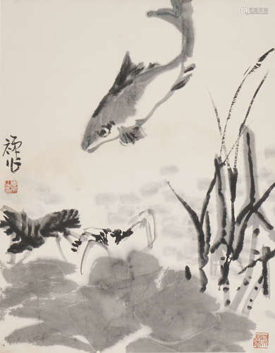 The Fish and Crab，Painting by Li Kuchan