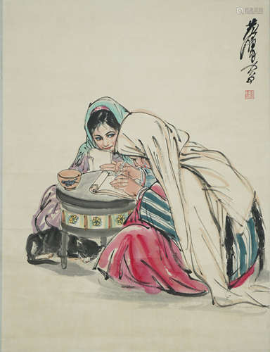 Chinese Figure Painting by Huang Zhou