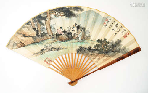 Chinese Figure Fan Painting by Zhang Daqian