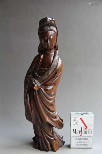 Qing Dynasty Wooden Statue of Guanyin Buddha