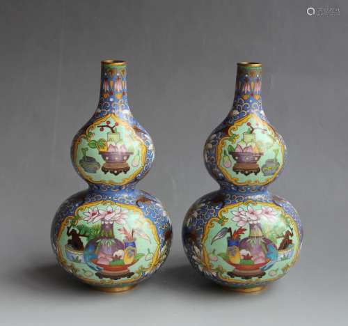 Qing Dynasty cloisonne flowers Gourd bottle