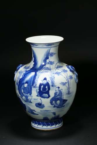 Qing Dynasty Blue and White Figure Jar