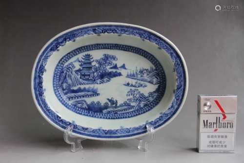 Qing Dynasty Blue and White Mountain Water Plate