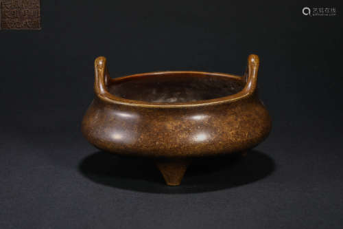 Ming Dynasty Bronze Double Ear Furnace