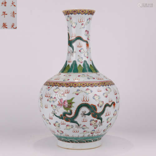 Qing dynasty famille rose celestial vase with dragon pattern