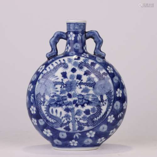 Qing Dynasty Blue and White Flower Holding Moon Vase