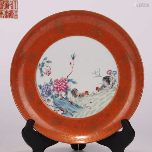 Qing dynasty famille rose gold flower plate