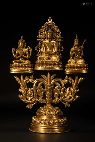 Qing Dynasty Gilt Bronze Three-time Buddha Statue