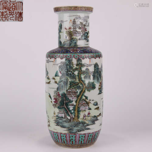 Qing dynasty famille rose landscape story bottle