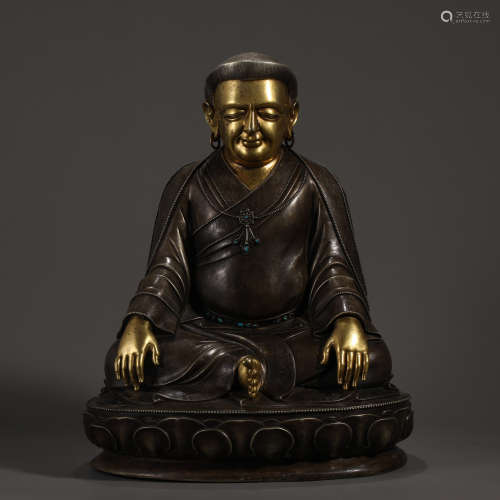 Qing Dynasty Gilt Silver Guru Buddha Statue