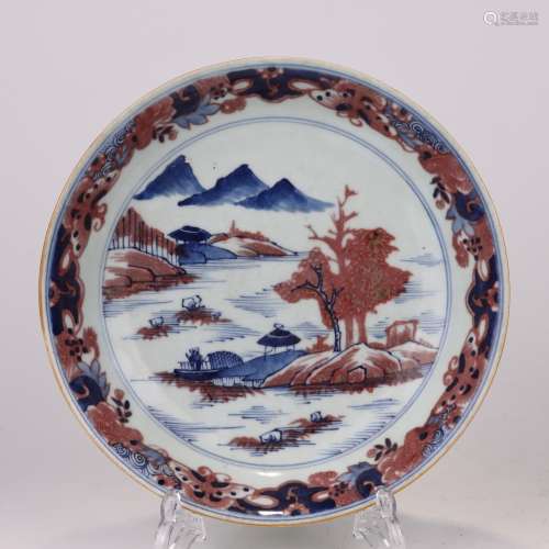 Qing Dynasty Blue and White Glazed Red Plate