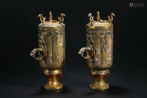 Yuan Dynasty Bronze Hetian Jade Cup