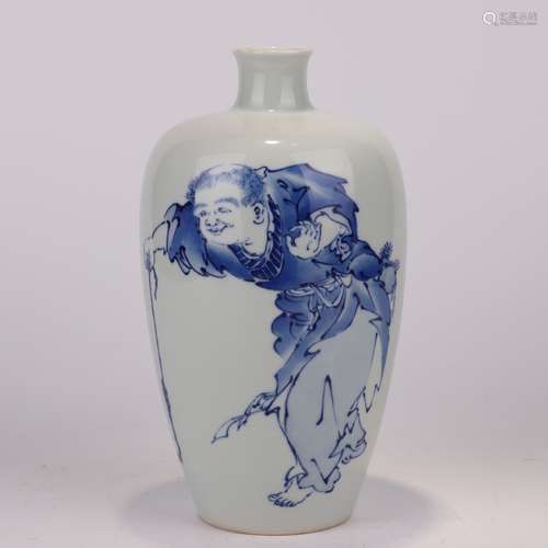 Qing Dynasty Blue and White Figure Bottle