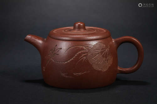 Qing Dynasty Flower Purple Clay Teapot
