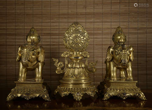 A set of gilt-bronze elephant