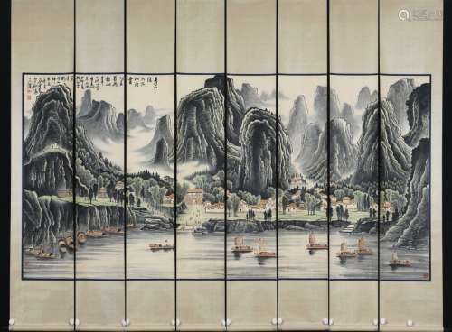 A Li keran's eight pieces landscape painting