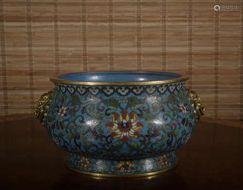 A Cloisonne enamel 'lotus' censer