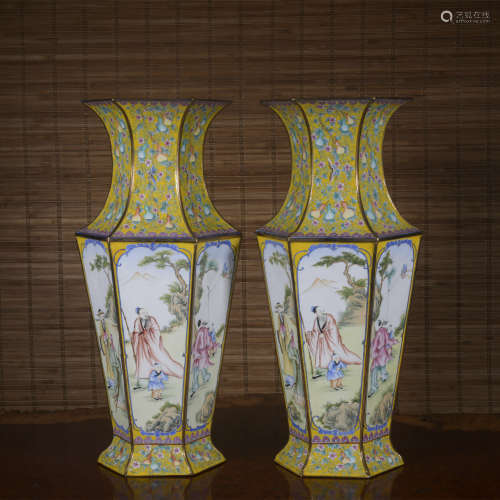 A pair of enamel 'figure' vase