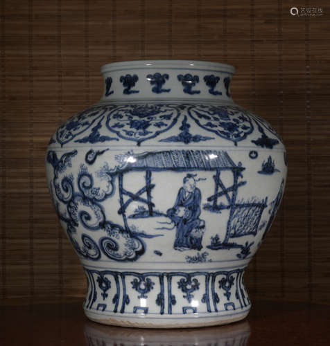 A blue and white 'figure' jar