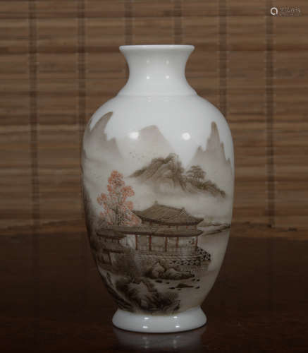 A Grisaille-painted 'riverscape' vase