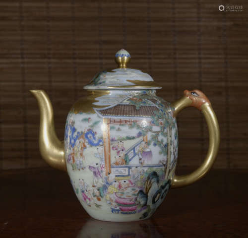 A famille-rose 'figure' teapot
