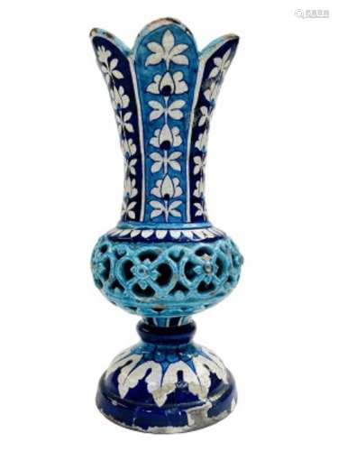 Multan Pottery Vase 19th Century Decorated In Shades Of Blue...