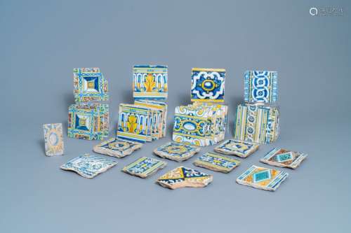 A collection of 34 Spanish tiles, 17th Century