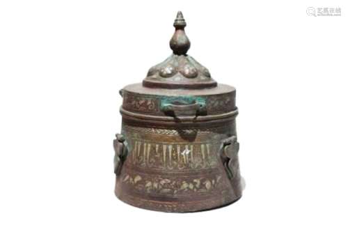 Islamic Bronze & Silver Inlay Jewellery Box