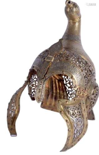 19th Century Central Asian Islamic Helmet Open Foliage & Kuf...