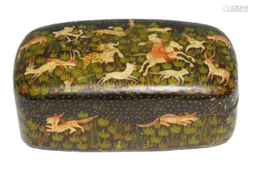 An Indian papier mache Pen Box & Cover Painted With Hunting ...