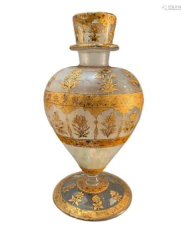 18th century Mughal glass with gold inlaid paintings and Flo...