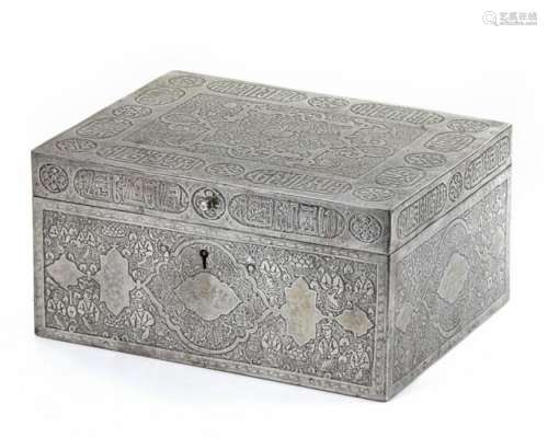 A PERSIAN METALWARE AND GILT INLAY BOX, QAJAR, 18TH-19TH CEN...