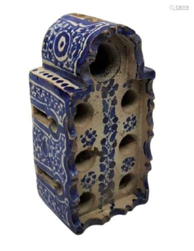 Spanish Inkwell In Shape Of Tower With Round & Oval Openings...