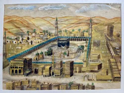 19th Century Ottoman Watercolour Painting Depicting Mecca