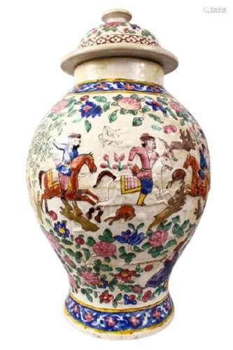 Large 18th Century Zandiyeh Pottery JAR & cover