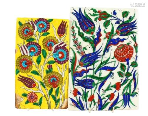 Two Turkish Ottoman Iznik Islamic Painted Pottery Tiles