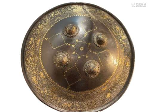 A QAJAR GOLD-DAMASCENED STEEL SHIELD (SIPAR) PERSIA, 19TH CE...